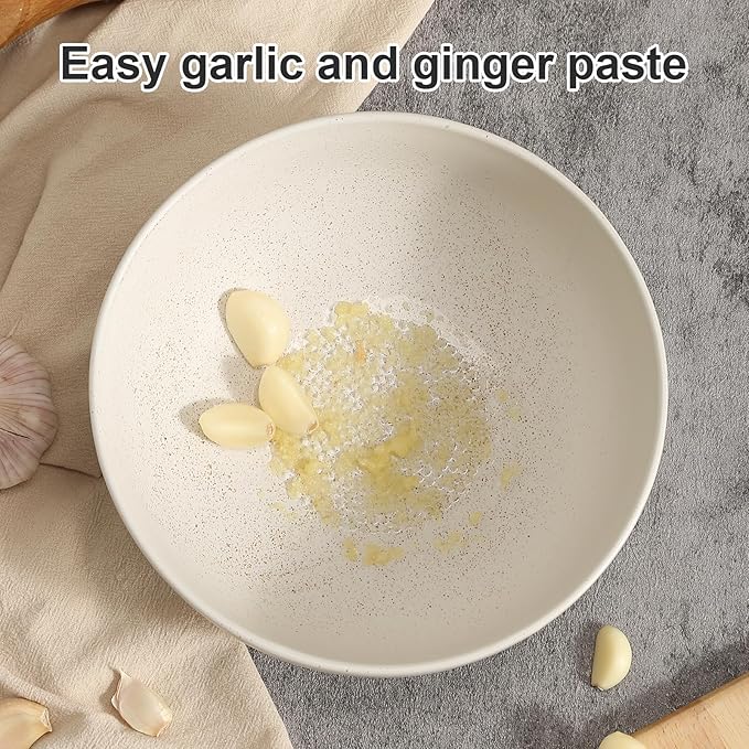 KGCCIZI Ceramic Large Salad Bowls with Garlic Grater Function. White 60 OZ Salad Serving Bowl. Deep Bowl fit for Soup, Cereal, Ramen, Pasta, Salad.