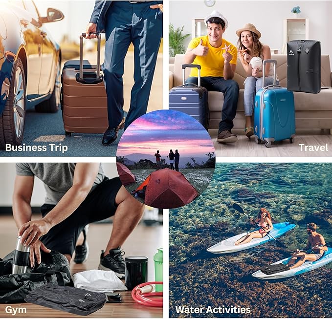 Megaback Vacuum Bags for Travel, IP67 Reusable Vacuum Seal Bags for Clothing with Electric Pump, Vacuum Seal Packing cube for Suitcases, Backpack & Travel (2PC+Pump)