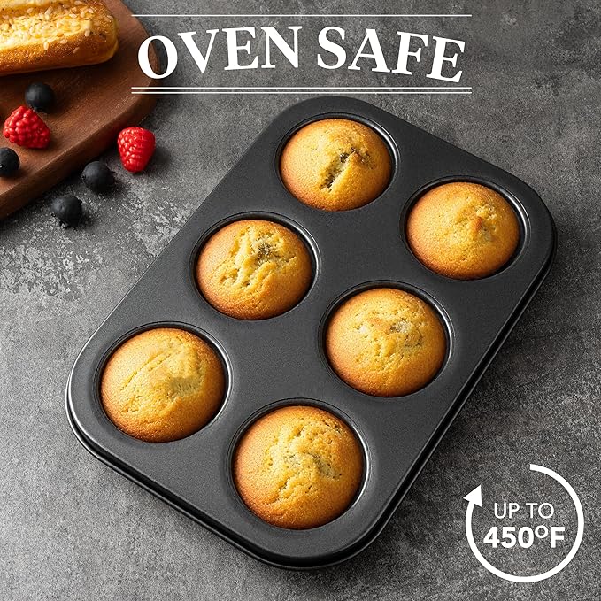 Tiawudi Mini Fluted Tube Cake Pan, 6 Cavity Baking Pan, Non-stick Baking Mold for Cupcakes, Donuts, Cornbread, Brownies, Jellies, Set of 3