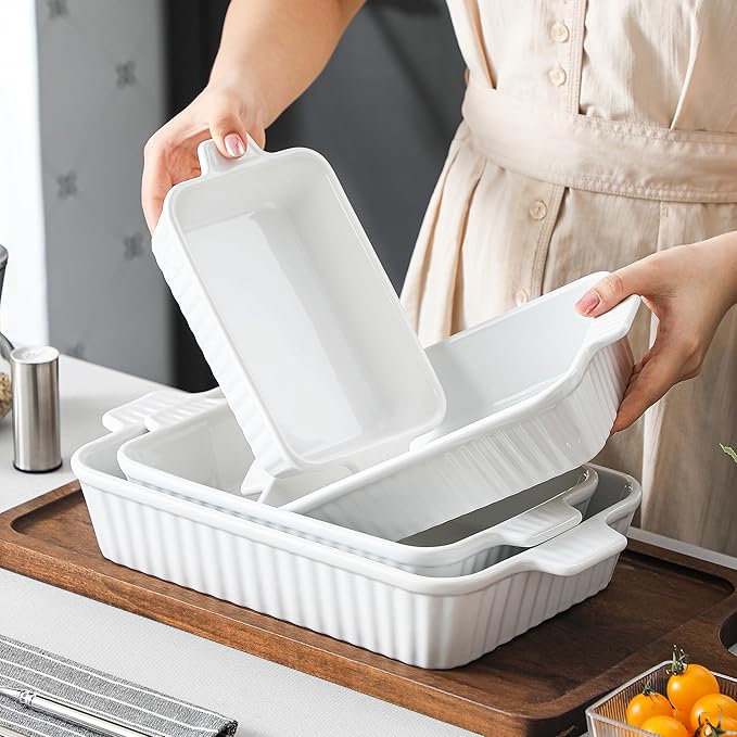 MALACASA Casserole Dishes for Oven, Ceramic Baking Dishes Set of 4, White