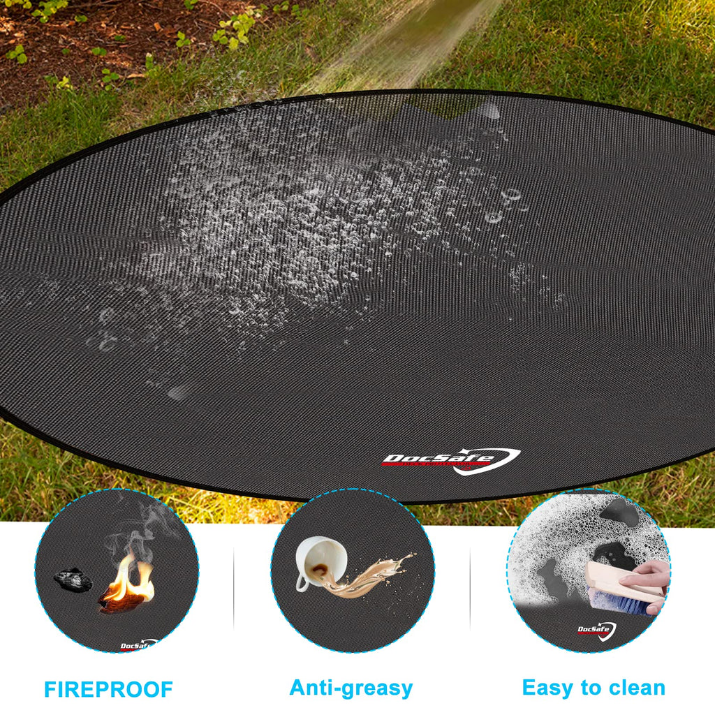 DocSafe 38" Round Fire Pit Mat for Solo Stove Accessories, 4-Layer Fireproof Under Grill Mat Heat Insulated Indoor Fireplace Pad Protector for Decks, Patios,Reusable Oil-Proof and Waterproof, Black