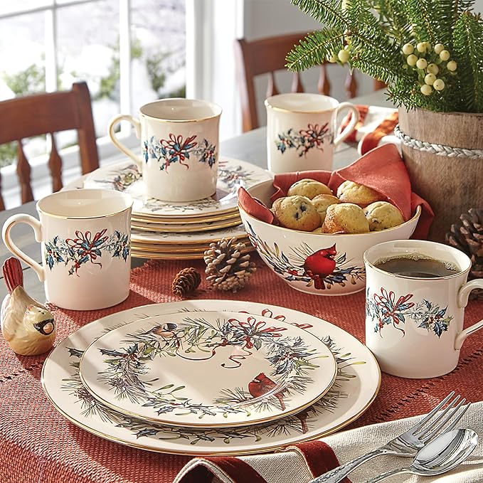 Lenox Winter Greetings Christmas 12-Piece Dinnerware Set with Mugs