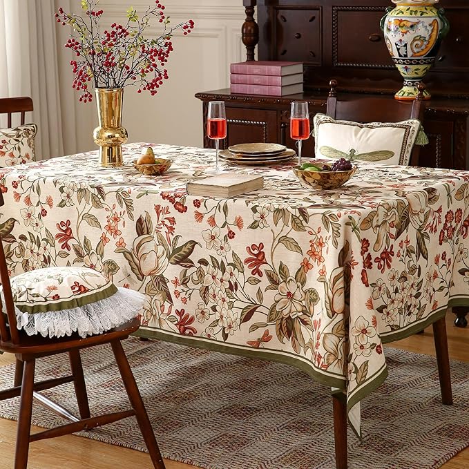 ISAENNE Designer Vintage Square Linen Tablecloth,67"x67"-Grace A