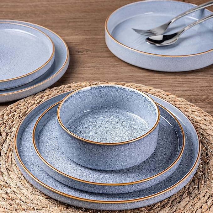 GBHOME Dinnerware Sets for 4, 12 Pieces Ceramic Plates and Bowls Set