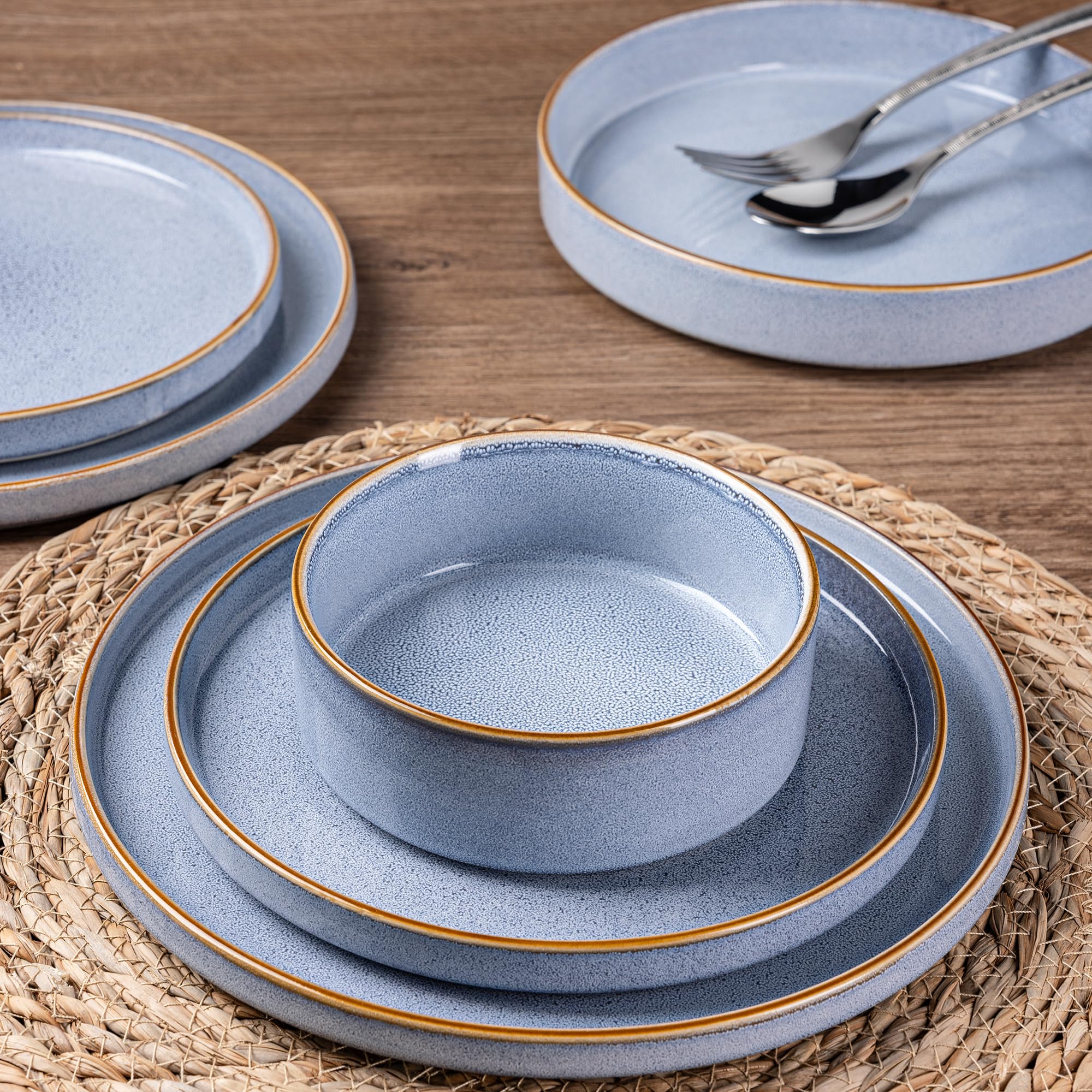 GBHOME Dinnerware Sets for 4, 12 Pieces Ceramic Plates and Bowls Set