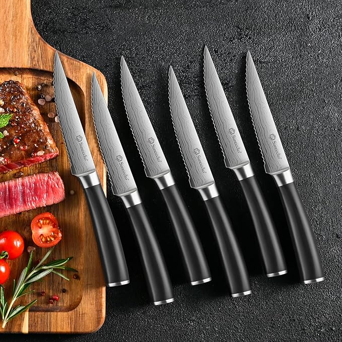 Knife Set with Block and Sharpener, 15 Piece Kitchen Knife Block Set