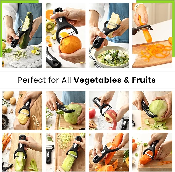 Spring Chef 3pcs Vegetable Peelers for Kitchen, Swivel, Y & Julienne Peeler