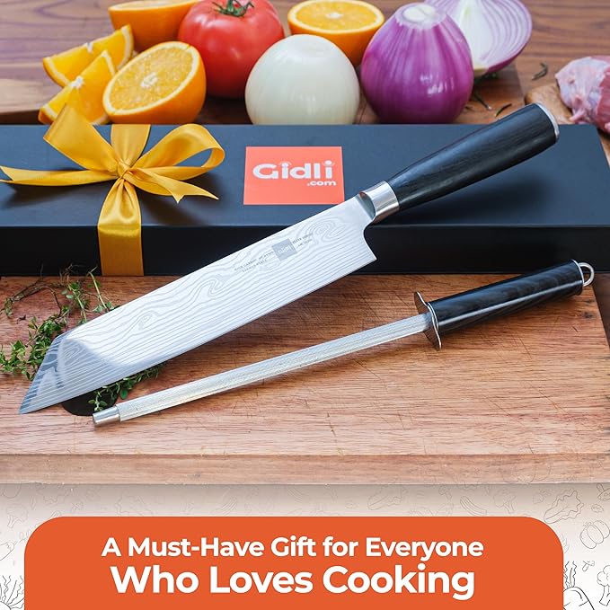 Gidli 8 Inch Chef Knife Set with Diamond Sharpener - Sharp Kitchen Knife