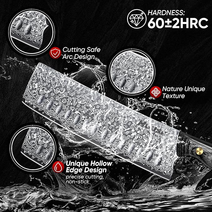 Huusk Damascus Nakiri Knife 7inch - Japanese Knives with Sharp Edge