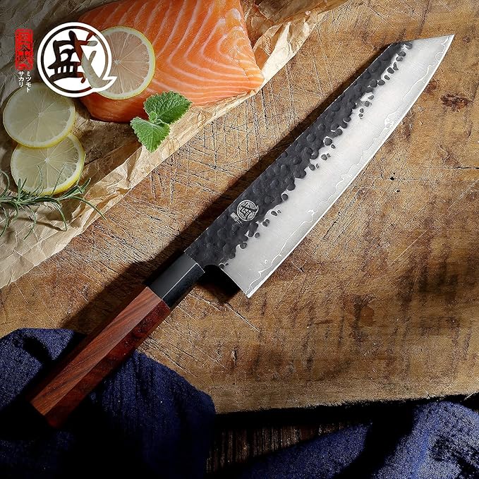 MITSUMOTO SAKARI 9-Inch Japanese Kiritsuke Knife, 3-layer 9Cr18MoV steel