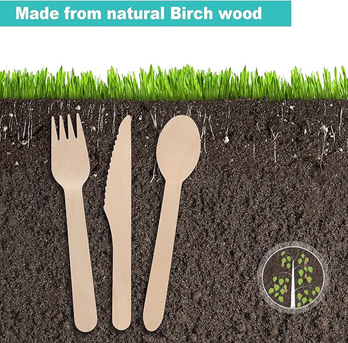 500 Wooden Forks Disposable, Alternative to Plastic and Bamboo Forks - Eco Friendly, Biodegradable, Compostable Forks Set - 500 Disposable Fork Utensils Set for Lounge Party Wedding, BBQ