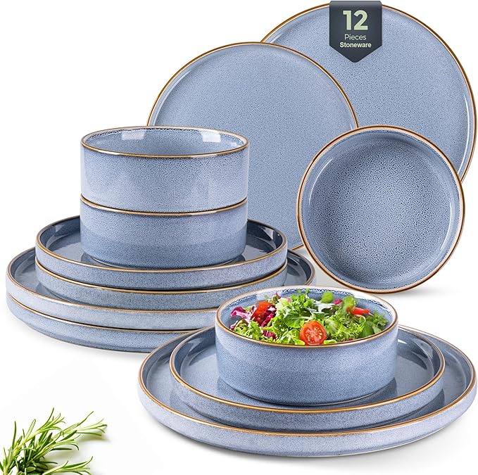 GBHOME Dinnerware Sets for 4, 12 Pieces Ceramic Plates and Bowls Set