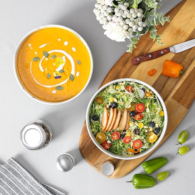 MALACASA Large Serving Bowls, 60 OZ (8") Ceramic Salad Bowls Set of 2