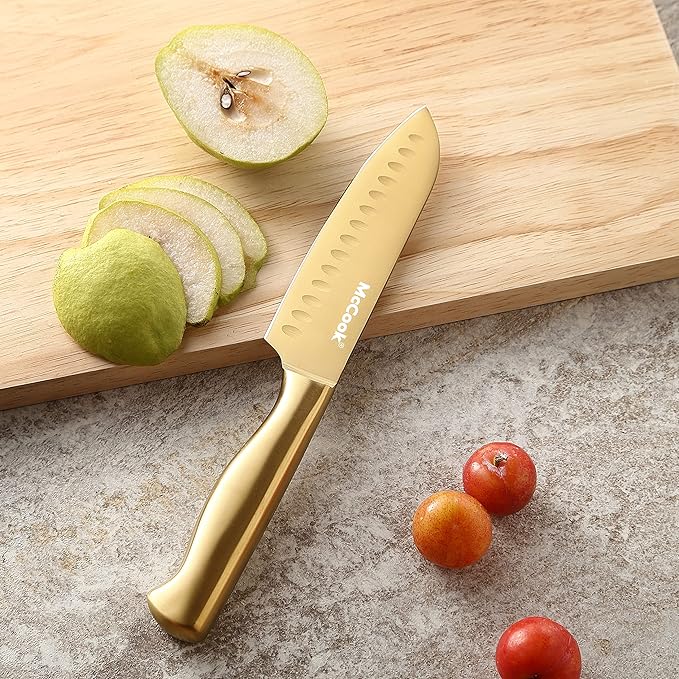 McCook Knife Set Gold Kitchen Knife Block Set w Built-in Sharpener
