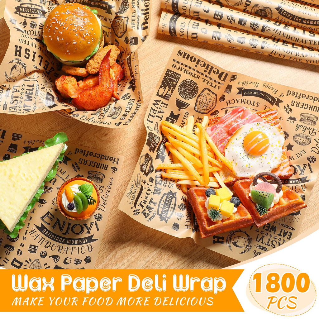 1800 Pcs 12 x 12 Inch Deli Wax Paper Sheets Grease Resistant Tray Basket Liners Newsprint Paper Water and Grease Proof Sandwich Wrapping Square Hot Dog Wrappers for Food Baking (Brown)