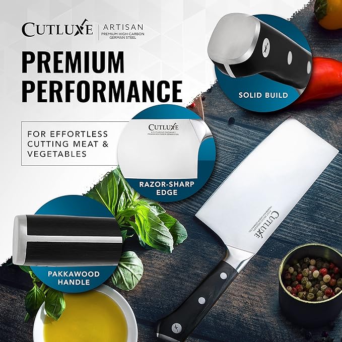 Cutluxe Cleaver Knife, 7" Meat Cleaver Butcher Knife for Meat Cutting