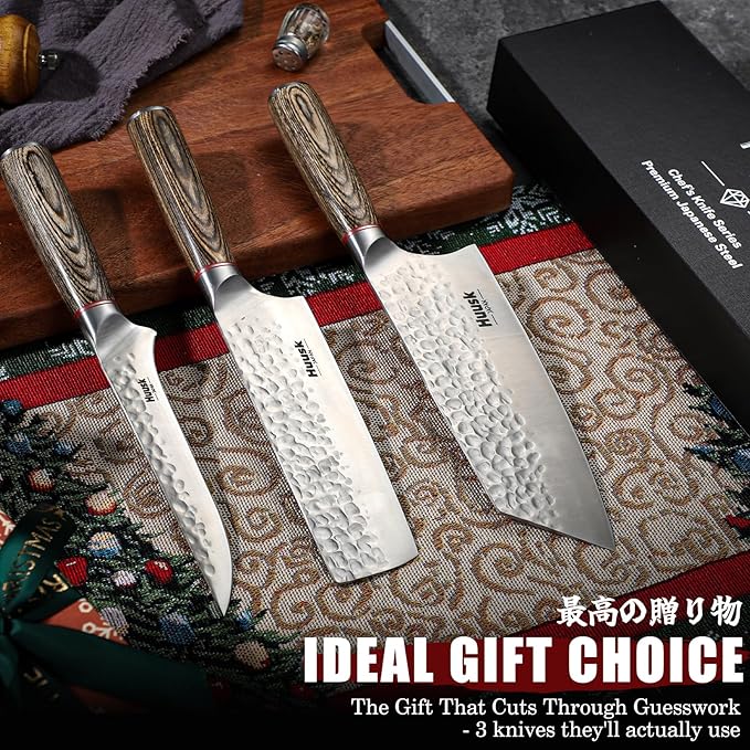Huusk Kitchen Knife Set of 3 - Japanese Nakiri Vegetable Knife
