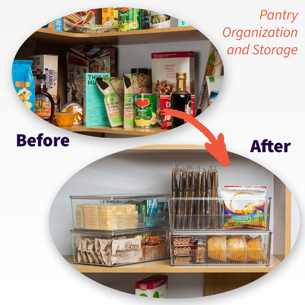 ClearSpace Pantry Organization and Storage Bins with Removable Dividers & Lids – Perfect Pantry Organizers or Kitchen Organization – Refrigerator Organizer Bins, Cabinet Organizers, 4 Pack