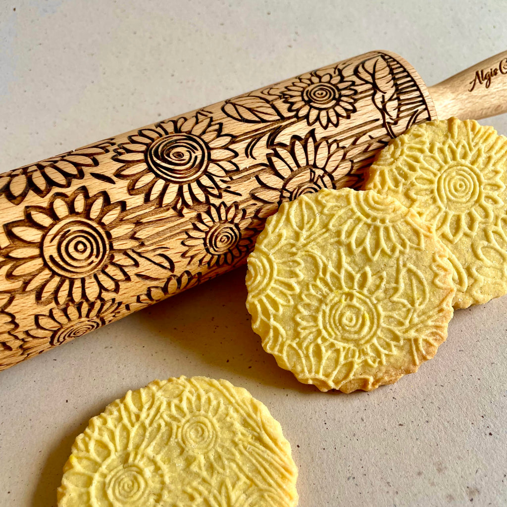 SUNFLOWER FIELD Embossed Rolling Pin for Ceramic. Clay Roller and Ceramic Stamp for Embossing Pottery. Baking Gifts for Women by Algis Crafts for Embossed Cookies