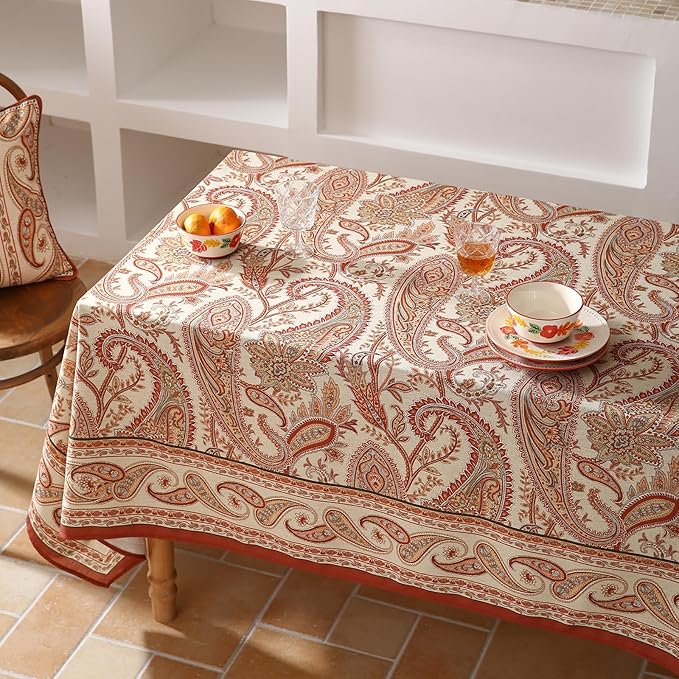 ISAENNE Designer Vintage Linen Rectangular Tablecloth,118"x67"-Chauffrey D