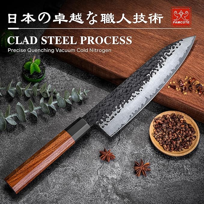 FAMCÜTE 8" Japanese Knife, Hand-Forged Ultra Sharp Chef Knife Gifts for Men