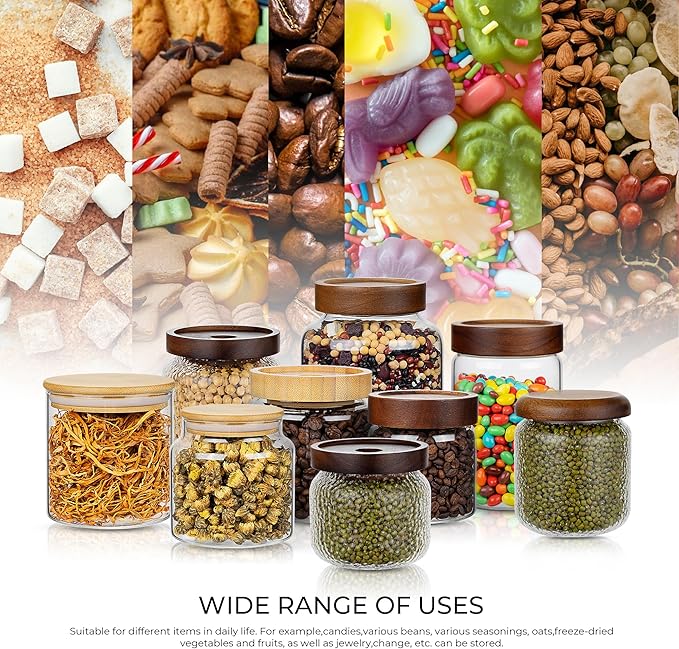 piconesper 1PC Glass Storage Jars with Airtight Lids, 28 fl oz (850ml) coffee container with Wooden Lid, Glass Pantry Canister for Beans, Rice, Sugar and etc