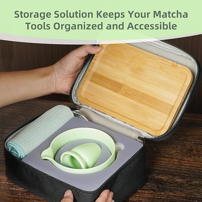 Travel Matcha Set with Portable Storage Bag, 9-Piece Japanese Matcha Kit includes Ceramic Bowl, Bamboo Whisk, Holder & Tray, Traditional Tea Ceremony Gift Box for Travel & Home