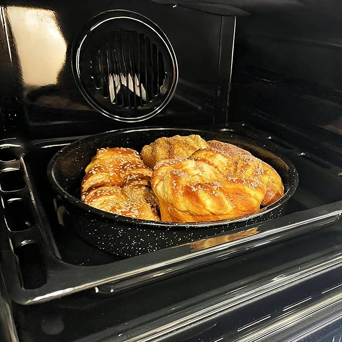 3-Pack Enamel Roasting Pan Set Round Deep Baking Pans10"/12"/14",Cake Pans Oven Trays High Performance Non-Toxic Pizza Pan Cookie Baking Sheets Oven Trays For Cooking Merry Christmas Gift for Mom
