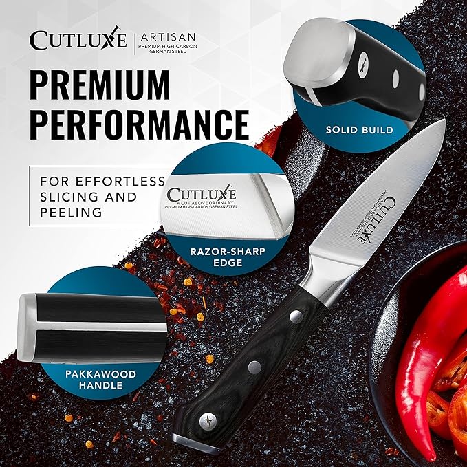 Cutluxe Paring Knife, 3.5" Small Kitchen Peeling Knife – Razor Sharp