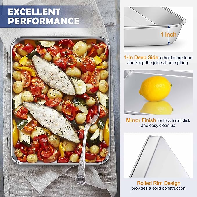 12.5” Baking Sheet Pan with Rack, Joyfair Stainless Steel Toaster Oven Tray
