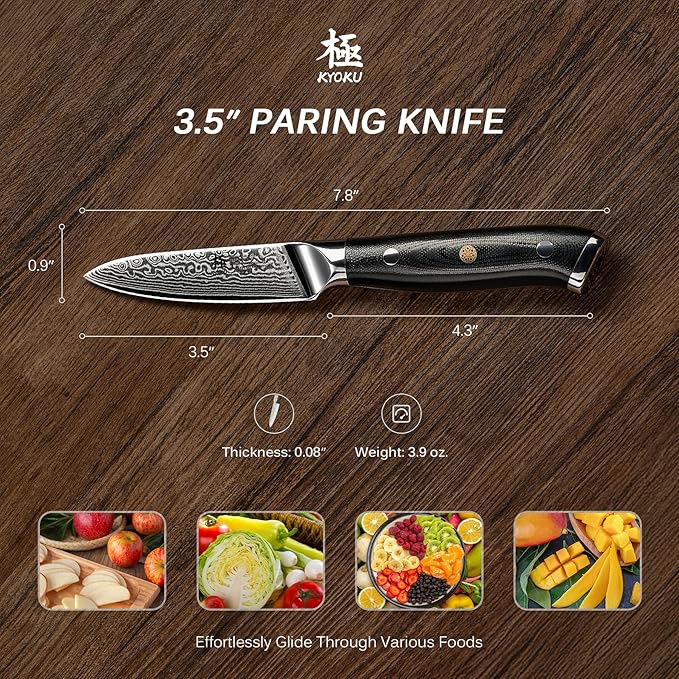 KYOKU Paring Knife - 3.5" - Shogun Series - Japanese Style VG10 Steel Core Damascus Blade - with Sheath & Case