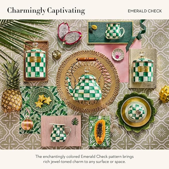 MACKENZIE-CHILDS Enamel Canister, Small, Green-and-White Emerald Check