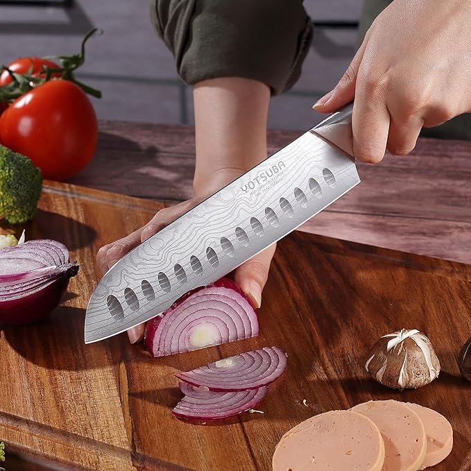 YOTSUBA 7" Santoku Japanese Chef Knife – Forged High Carbon Stainless Steel (HRC 56±2) – Precision Edge & Long-Lasting – Ergonomic Rosewood Kitchen Knife Handle – Gift for Home Cooks and Pro Chefs
