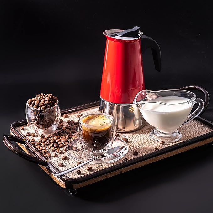 Mixpresso 9 Cup Greca Moka Pot Red Stainless Steel Stovetop Espresso Maker