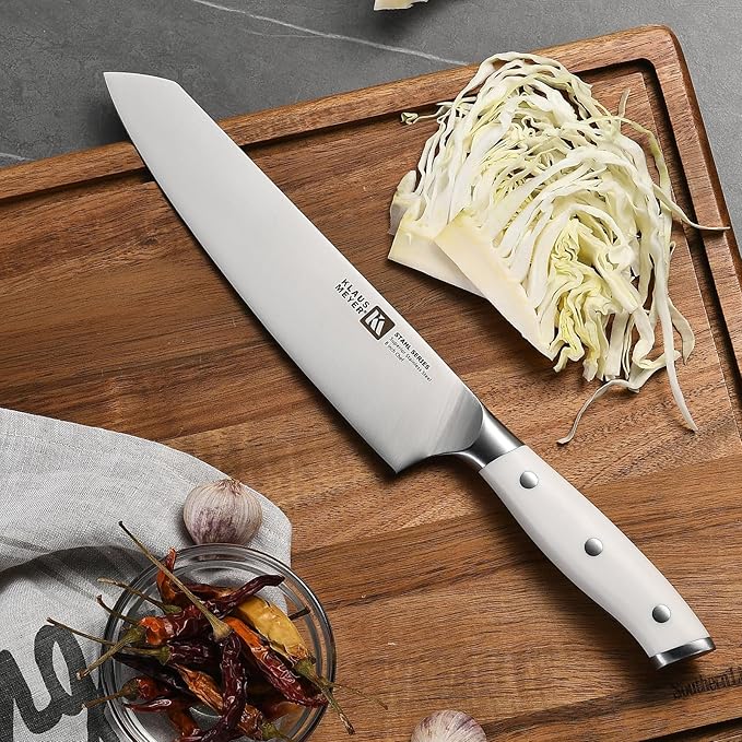 Klaus Meyer Stahl 8-Piece German Steel Kitchen Knife Block Set (White)
