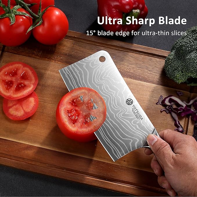 YOTSUBA 7 Inch Cleaver Knife-Ergonomic Rosewood Full Tang Handle, Ultra Sharp High Carbon German Steel Chopping Knife for Meat Vegetable, Gift Box for Home Cooks & Cooking Lovers