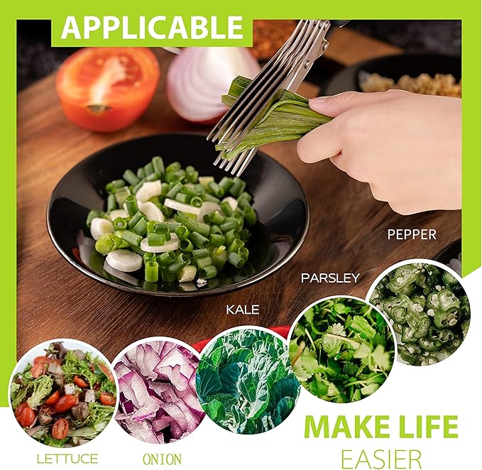 SASACIA Herb Scissors with 5 Blades & Cleaning Kit, Stainless Steel Kitchen Shears for Herbs, Lettuce, Cilantro, Dishwasher Safe, Soft-Grip Handle