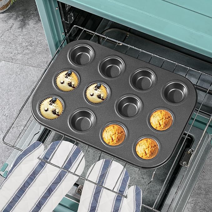 Audingull Mini Muffin Pan 2-Pack, Premium Small Cupcake Pans, Carbon Steel 12-Cup Muffin Tin, Versatile Non-Stick Bakeware