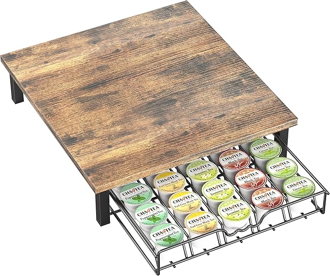 Deco Brothers K-Cup Holder Drawer for 30 Coffee Pods Storage, Rustic Brown