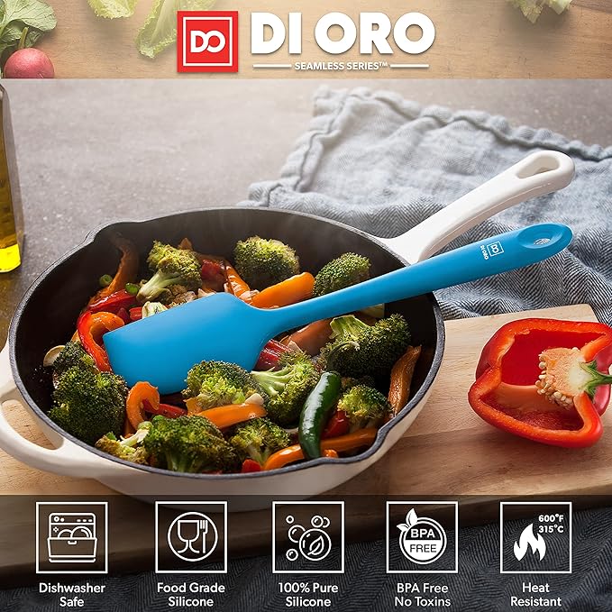 DI ORO Large Silicone Spatula - 600F Heat Resistant, Blue