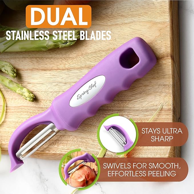 Spring Chef Swivel Vegetable Peeler for Kitchen w/Ergonomic Handle, Orchid