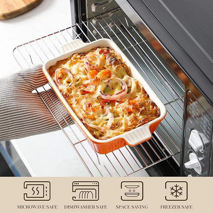 MALACASA Casserole Dishes for Oven, Ceramic Baking Dishes Set of 4,Orange
