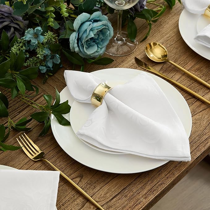 Newbridge Barcelona Luxury Damask Fabric Tablecloth, 70” Extra Wide x 144” Rectangle, White, 100% Polyester, No Iron, Soil Resistant Dining Room, Party and Banquet Table Cover
