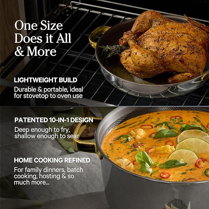 Our Place Titanium Pro Cookware Duo | 6-Piece Tri-Ply Titanium Cookware Set with Always Pan Pro & Perfect Pot Pro | Non-Toxic No-Coating Nonstick | Induction & Oven-Safe up to 750°F | Gold