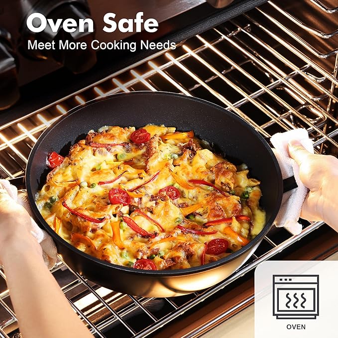 SENSARTE 15Pcs Nonstick Cookware Set Pots and Pans Set Kitchen Cooking Frying Pans with Stay-cool Handle, Dishwasher Safe, Induction Compatible, PFOA/PFOS Free, Black