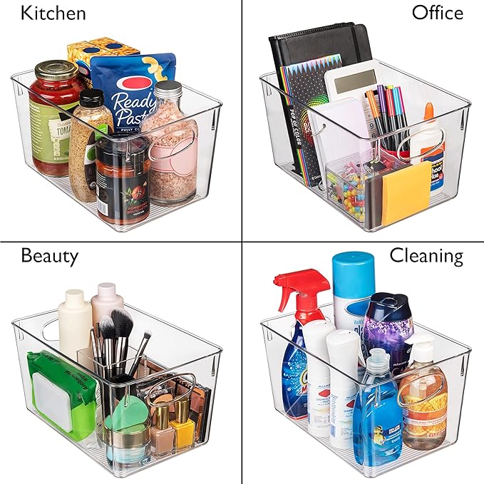 CLEARSPACE Plastic Storage Bins With lids – Perfect Kitchen Fridge Organizer, Pantry Organization, Cabinet Organizers (4 Pack)