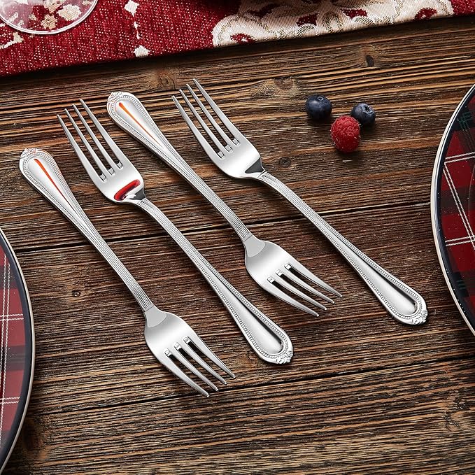 KEAWELL Premium Pearl Edge 4-Piece 7.3-Inch Fork Set (4, 7.3" Salad Forks)
