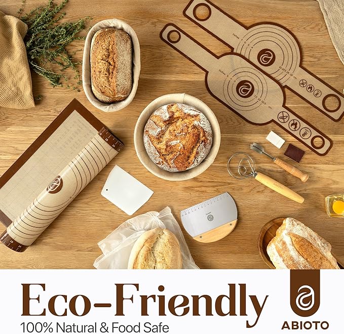 ABIOTO Banneton Baskets with Sourdough Bread Baking Supplies - 17-Piece Kit