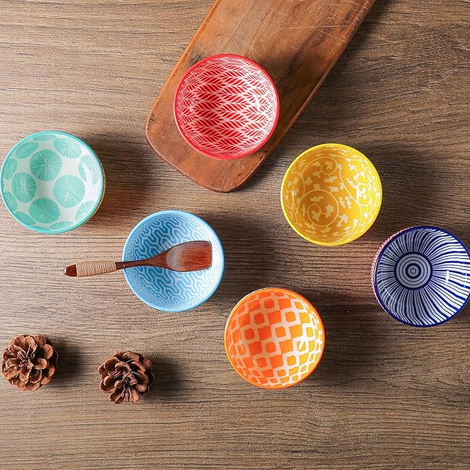 Selamica Ceramic 4 OZ Dipping Bowls Set of 6, Assorted Colors