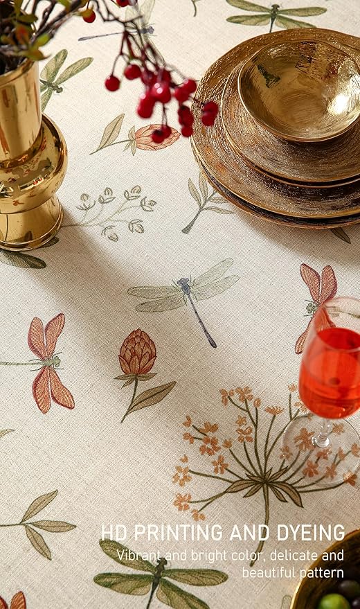 ISAENNE Designer Rectangular Elegant Linen Tablecloth,110"x63"-Grace B